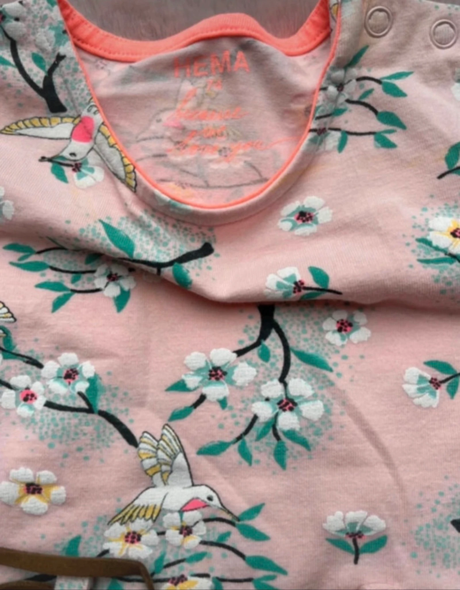 🌸 𝒎𝒛 | Hema | vestido rosa com estampa de pássaros | tamanho 74 | algodão | fofo – photo 3